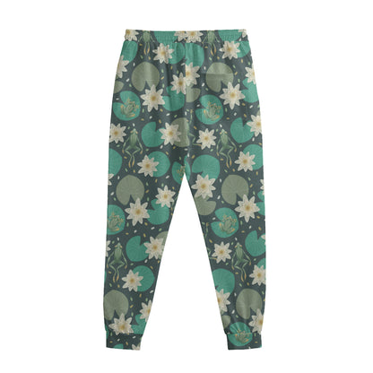 Frogs And Water Lilies Pattern Print Sweatpants