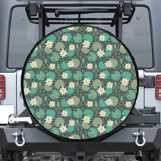 Frogs And Water Lilies Pattern Print Tire Cover
