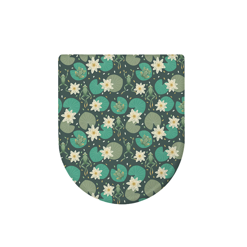 Frogs And Water Lilies Pattern Print Toilet Lid Cover