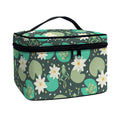 Frogs And Water Lilies Pattern Print Travel Makeup Bag