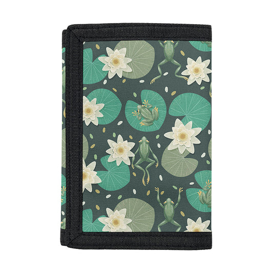 Frogs And Water Lilies Pattern Print Trifold Wallet