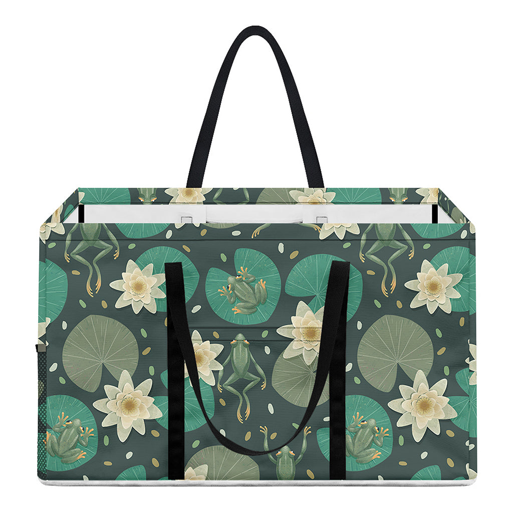 Frogs And Water Lilies Pattern Print Utility Tote Bag