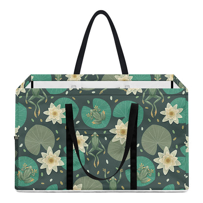 Frogs And Water Lilies Pattern Print Utility Tote Bag