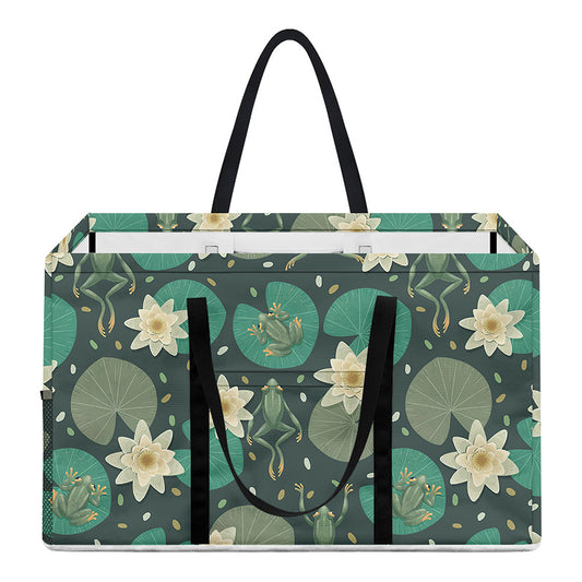 Frogs And Water Lilies Pattern Print Utility Tote Bag