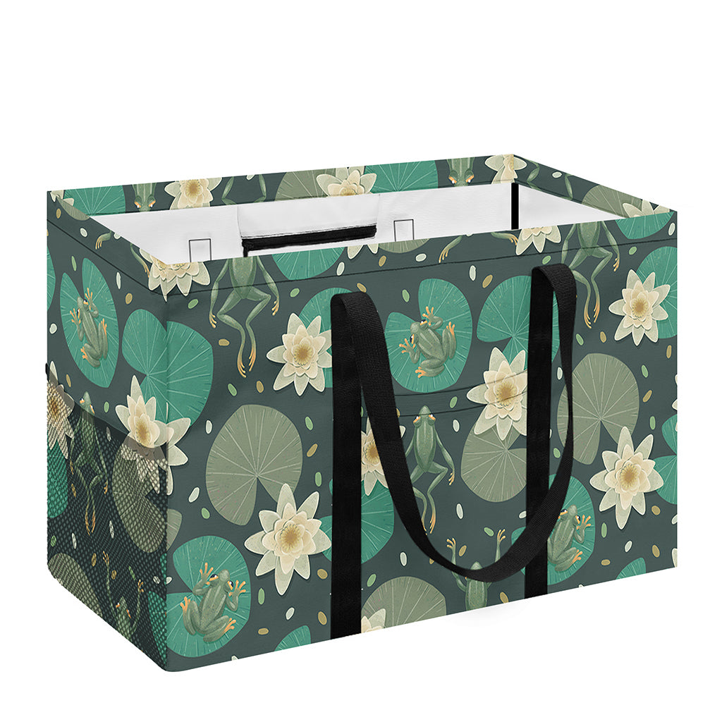 Frogs And Water Lilies Pattern Print Utility Tote Bag