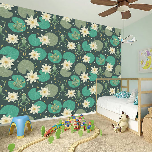 Frogs And Water Lilies Pattern Print Wall Sticker