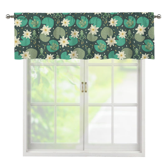 Frogs And Water Lilies Pattern Print Window Valance