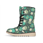 Frogs And Water Lilies Pattern Print Winter Boots