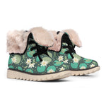 Frogs And Water Lilies Pattern Print Winter Boots