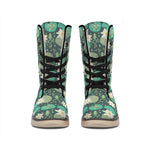 Frogs And Water Lilies Pattern Print Winter Boots