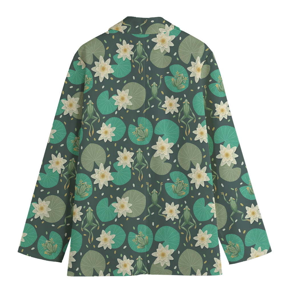 Frogs And Water Lilies Pattern Print Women's Blazer
