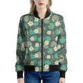 Frogs And Water Lilies Pattern Print Women's Bomber Jacket