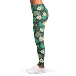 Frogs And Water Lilies Pattern Print Women's Leggings