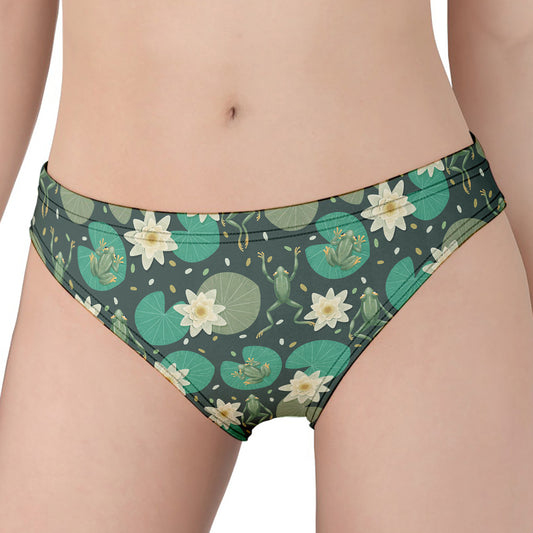 Frogs And Water Lilies Pattern Print Women's Panties