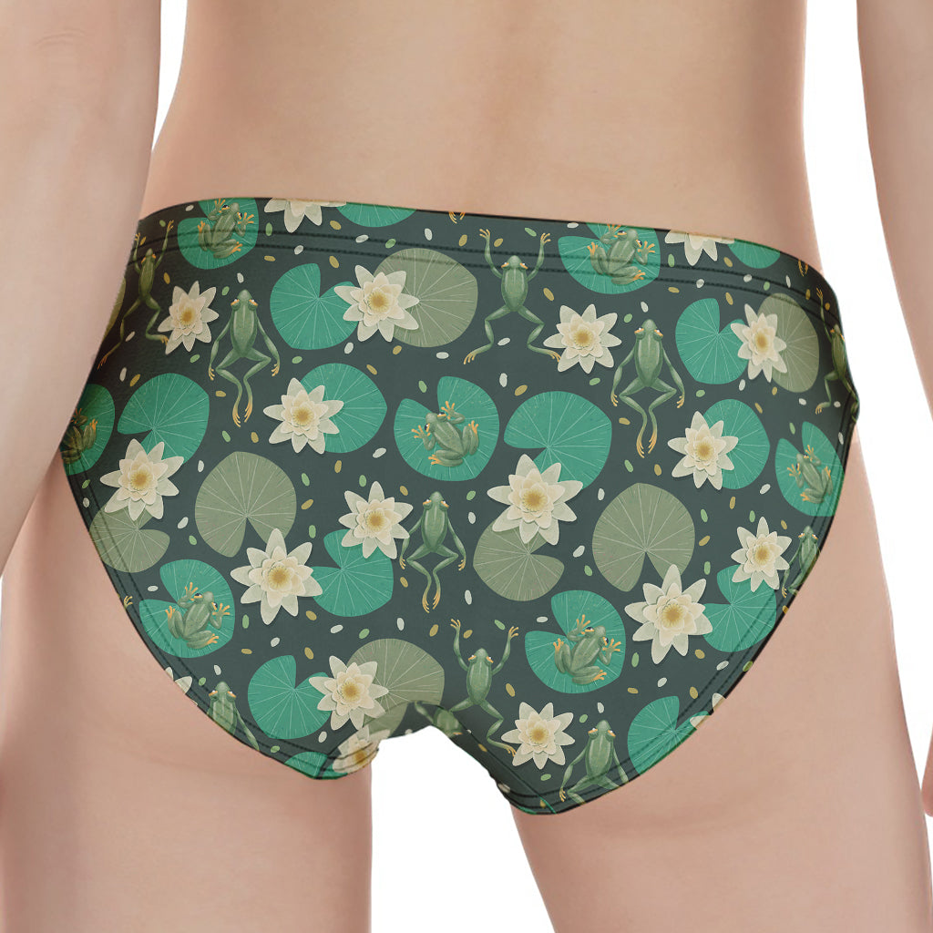 Frogs And Water Lilies Pattern Print Women's Panties
