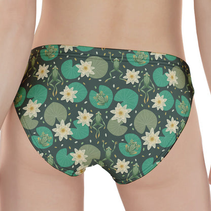 Frogs And Water Lilies Pattern Print Women's Panties
