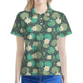 Frogs And Water Lilies Pattern Print Women's Polo Shirt