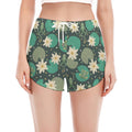Frogs And Water Lilies Pattern Print Women's Split Running Shorts