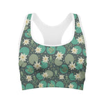 Frogs And Water Lilies Pattern Print Women's Sports Bra
