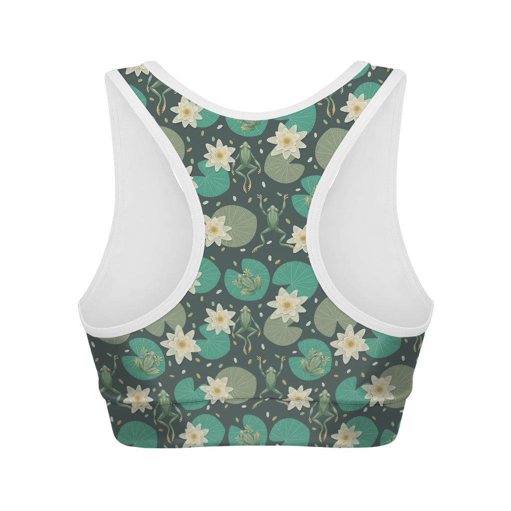 Frogs And Water Lilies Pattern Print Women's Sports Bra