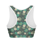 Frogs And Water Lilies Pattern Print Women's Sports Bra