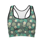 Frogs And Water Lilies Pattern Print Women's Sports Bra