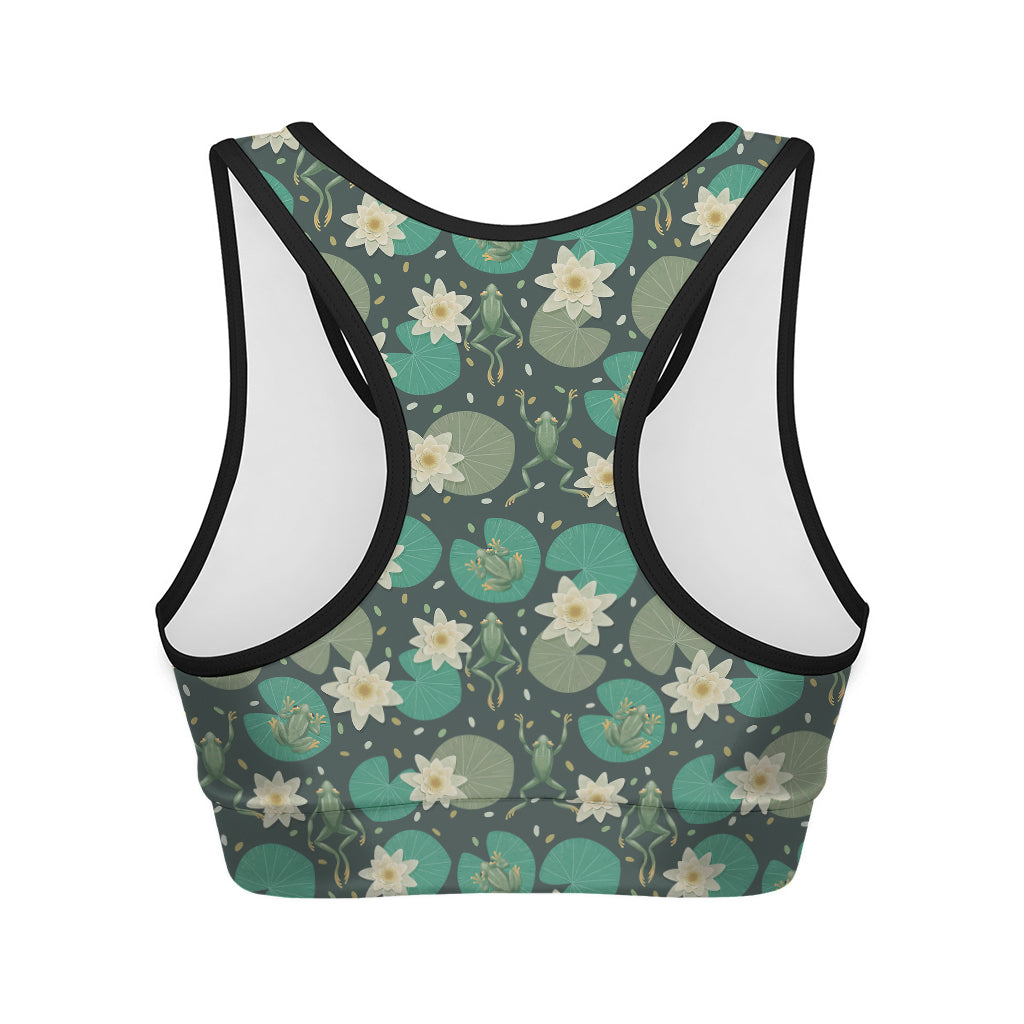 Frogs And Water Lilies Pattern Print Women's Sports Bra