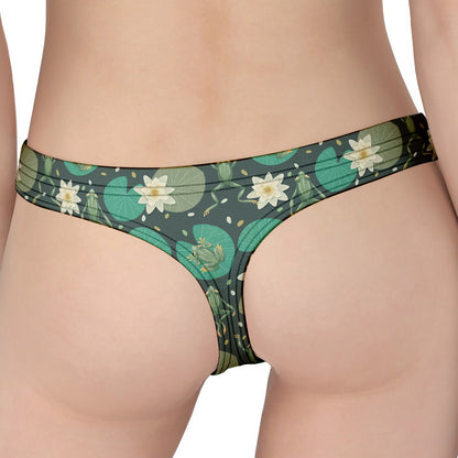 Frogs And Water Lilies Pattern Print Women's Thong