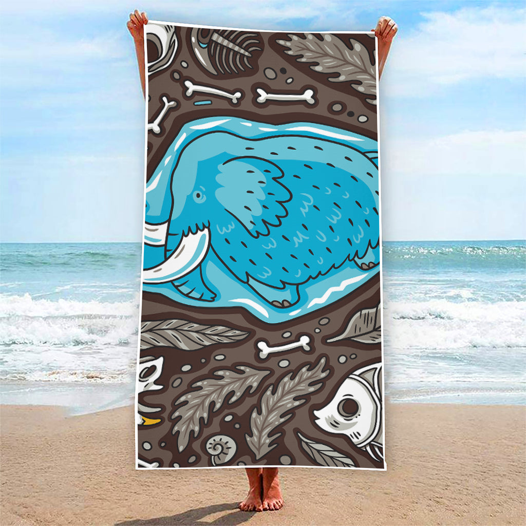 Frozen Mammoth And Fossil Print Beach Towel