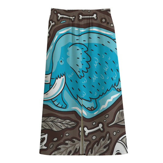 Frozen Mammoth And Fossil Print Cotton Front Slit Maxi Skirt
