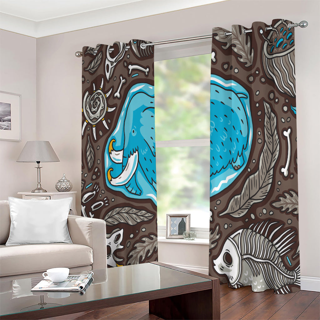 Frozen Mammoth And Fossil Print Extra Wide Grommet Curtains