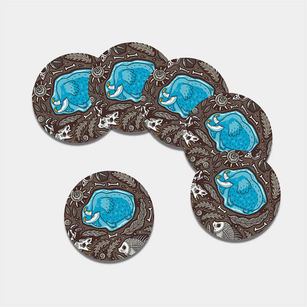 Frozen Mammoth And Fossil Print Leather Coaster Set