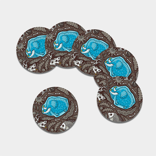 Frozen Mammoth And Fossil Print Leather Coaster Set