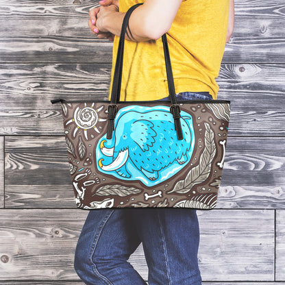Frozen Mammoth And Fossil Print Leather Tote Bag