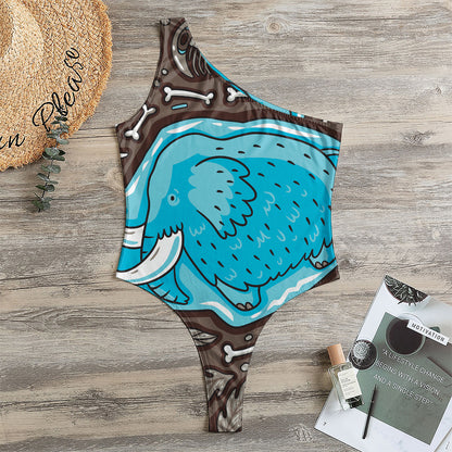 Frozen Mammoth And Fossil Print One Shoulder Bodysuit