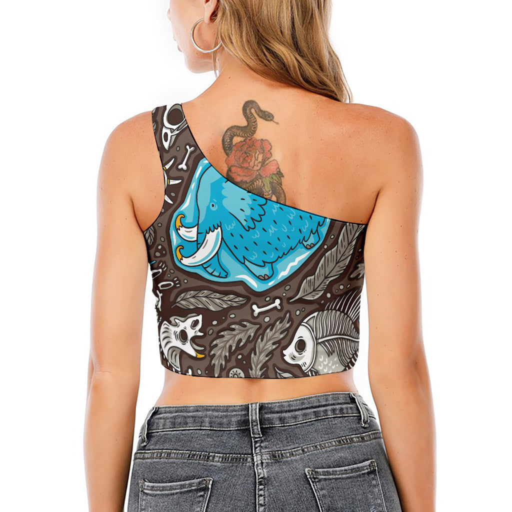 Frozen Mammoth And Fossil Print One Shoulder Crop Top