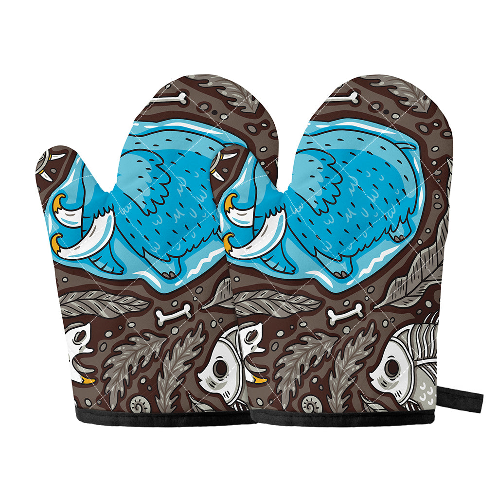 Frozen Mammoth And Fossil Print Oven Mitts