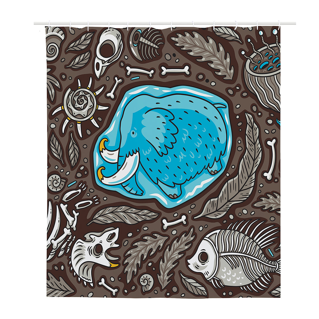 Frozen Mammoth And Fossil Print Polyester Shower Curtain