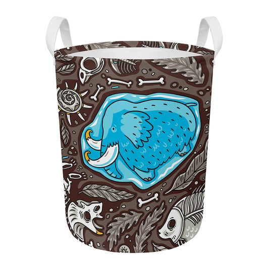 Frozen Mammoth And Fossil Print Round Laundry Basket