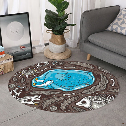 Frozen Mammoth And Fossil Print Round Rug