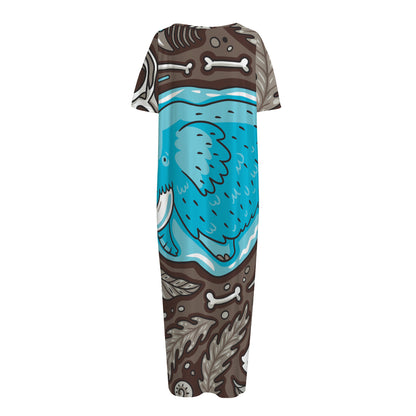 Frozen Mammoth And Fossil Print Short Sleeve Long Nightdress