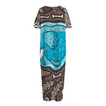 Frozen Mammoth And Fossil Print Short Sleeve Long Nightdress