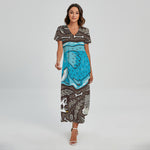 Frozen Mammoth And Fossil Print Short Sleeve Maxi Dress