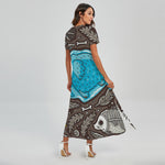 Frozen Mammoth And Fossil Print Short Sleeve Maxi Dress