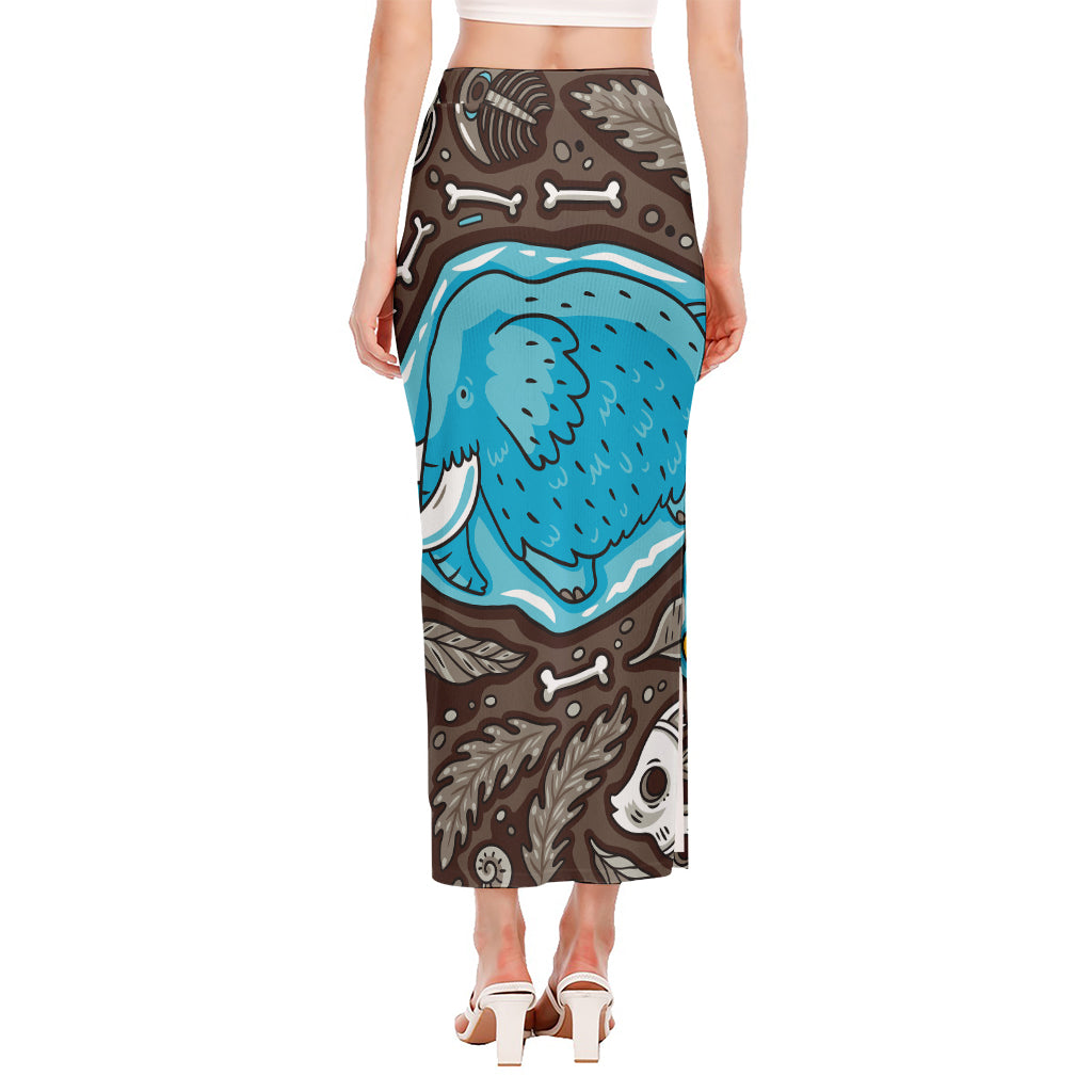 Frozen Mammoth And Fossil Print Side Slit Maxi Skirt