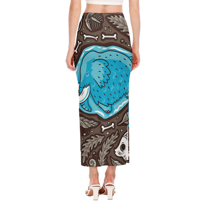 Frozen Mammoth And Fossil Print Side Slit Maxi Skirt