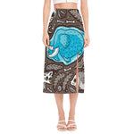 Frozen Mammoth And Fossil Print Side Slit Midi Skirt