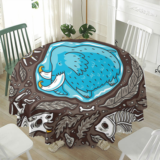 Frozen Mammoth And Fossil Print Waterproof Round Tablecloth
