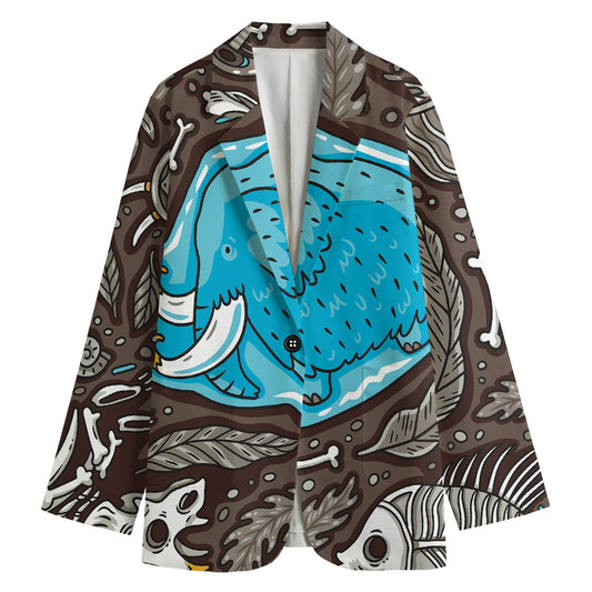 Frozen Mammoth And Fossil Print Women's Cotton Blazer