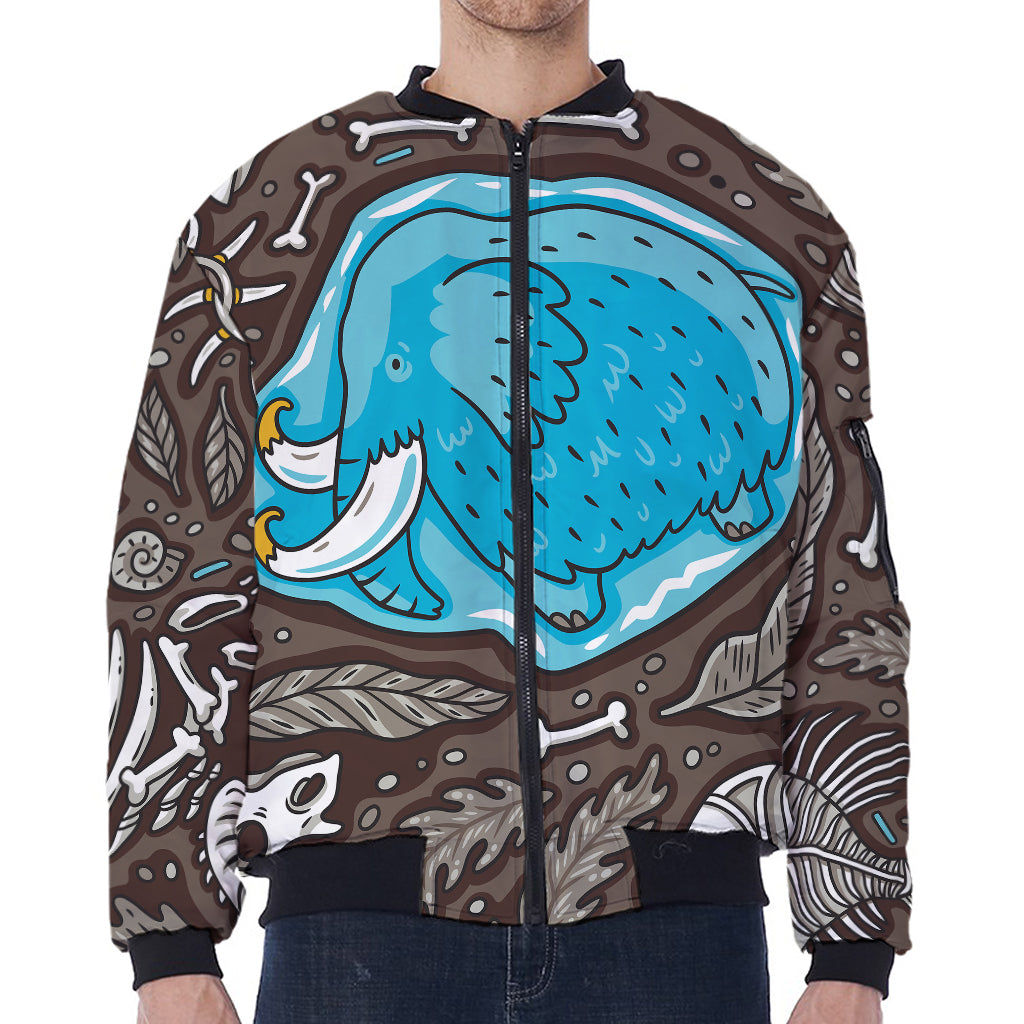 Frozen Mammoth And Fossil Print Zip Sleeve Bomber Jacket